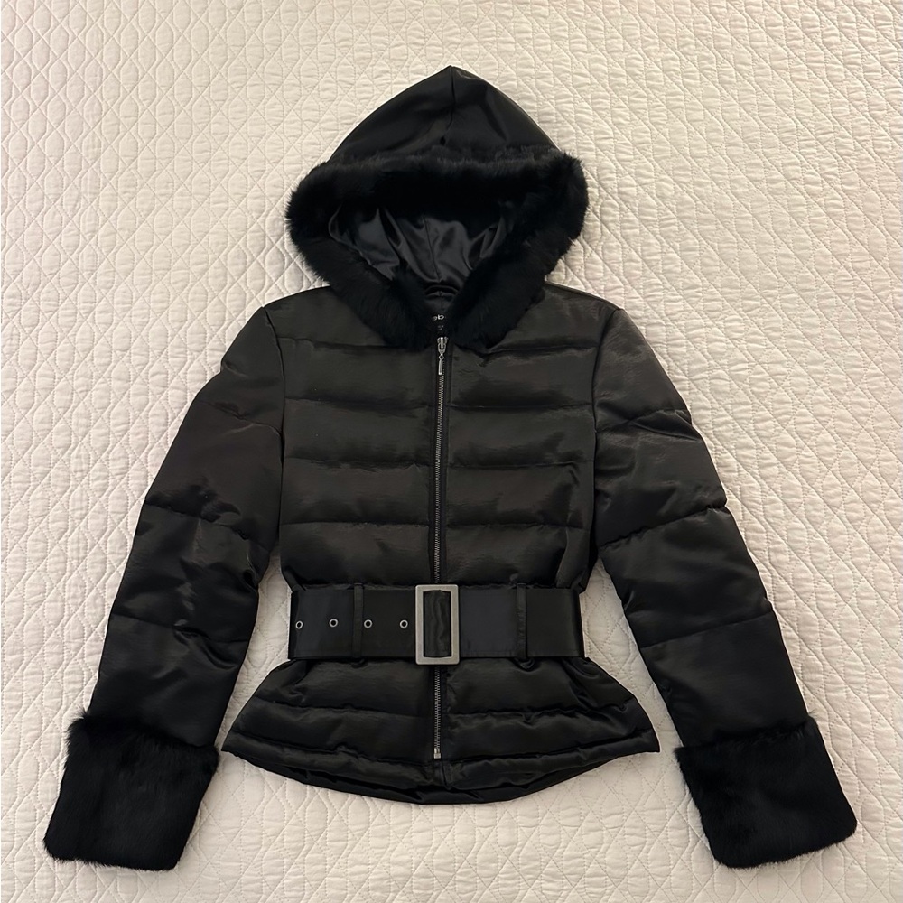 bebe Black Fur-Trimmed Puffer Jacket
